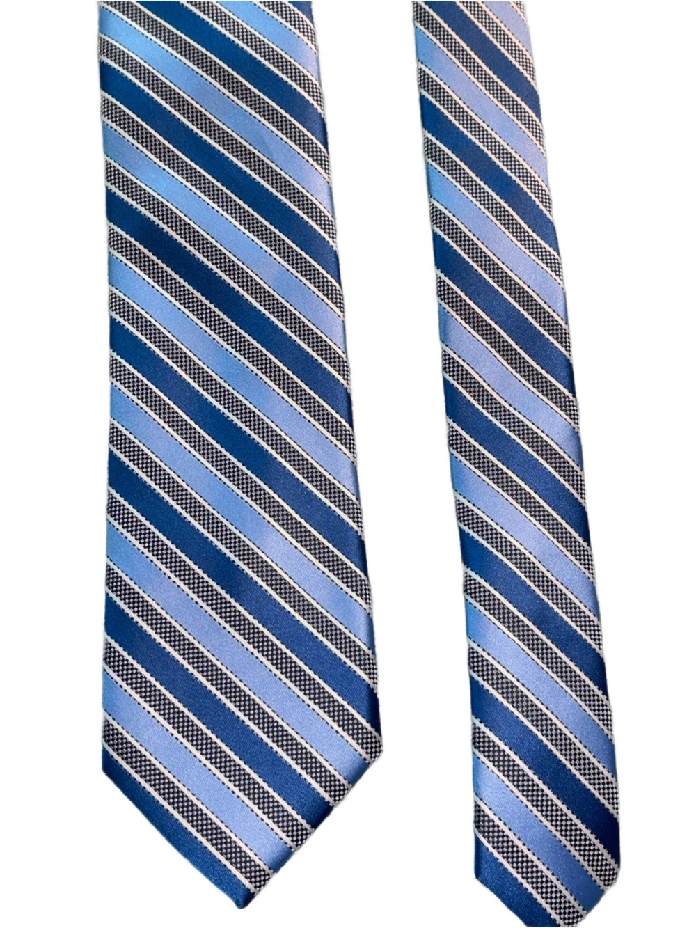 TOMMY HILFIGER Blues and Gray Diagonal Striped Polyester Tie
